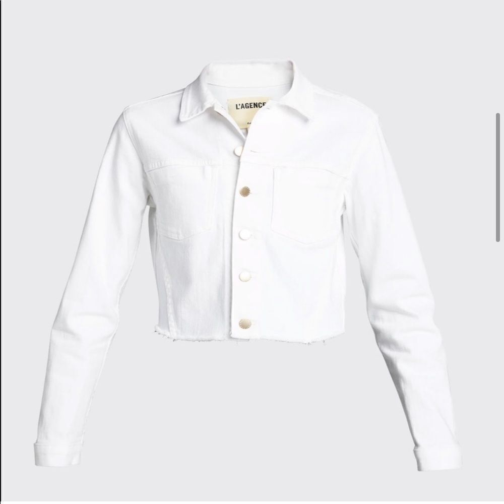 🔥 🧷 NWT L’AGENCE ARIA SAFETY PIN CROPPED DENIM JEAN JACKET - Picture 4 of 13